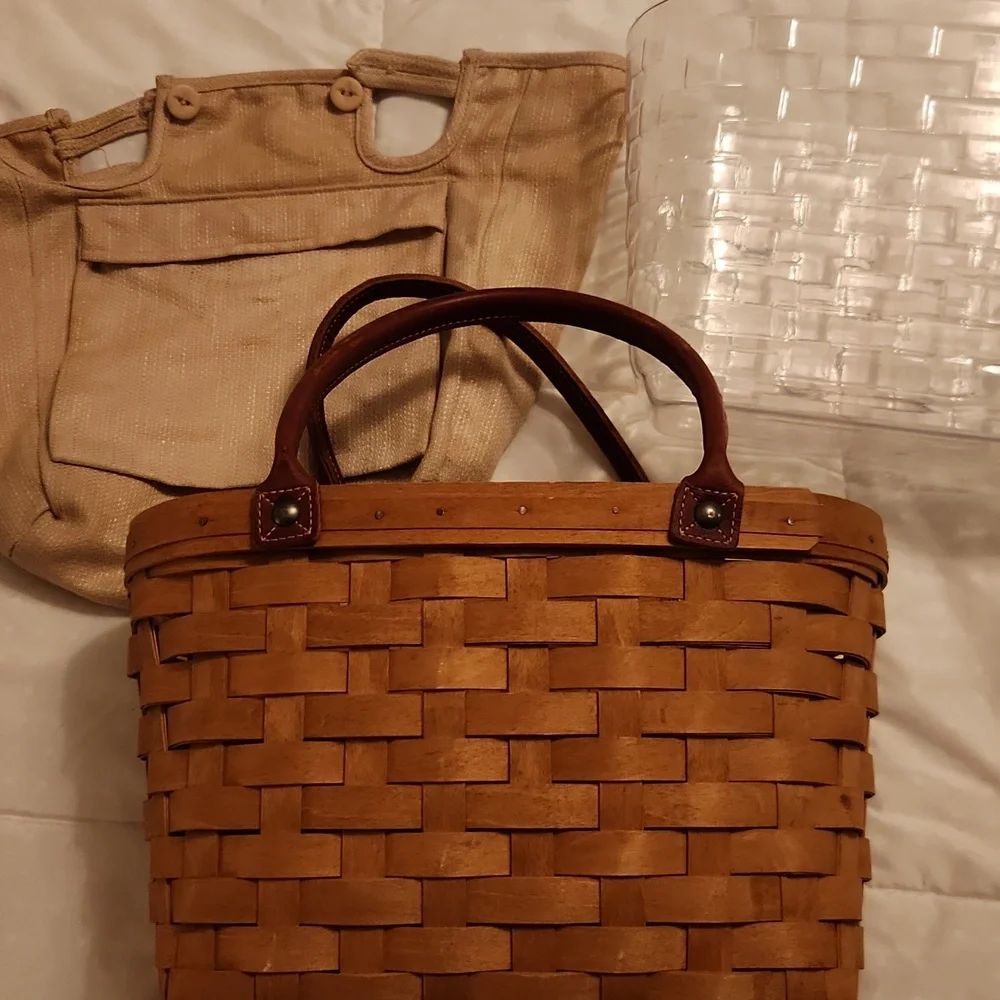 Longaberger Woven Basket Handbag with Tan and Brown Accents - Picture 5 of 5